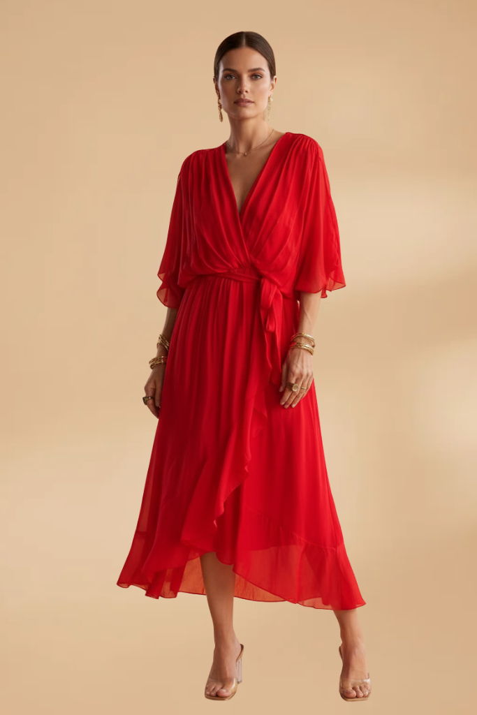 Chiffon Maxi Jurk met V-hals voor Dames | Vloeiend & Lichtgewicht | Mexi
