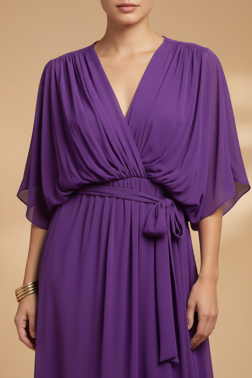 Chiffon Maxi Jurk met V-hals voor Dames | Vloeiend & Lichtgewicht | Mexi