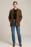 Oversized Suedelook Blazer — Orla – Chocoladebruin – vooraanzicht