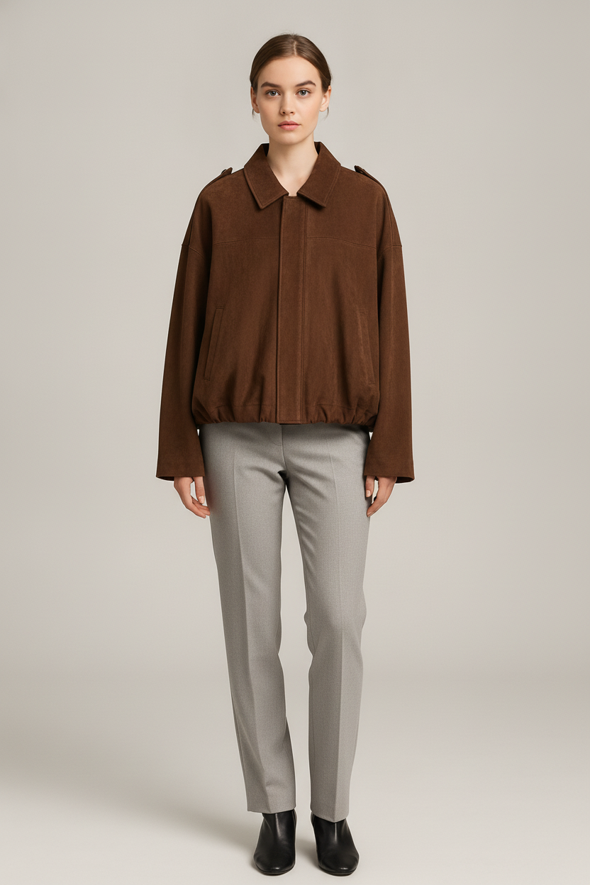 Oversized Suedelook Jack — Delara – Chocoladebruin – vooraanzicht