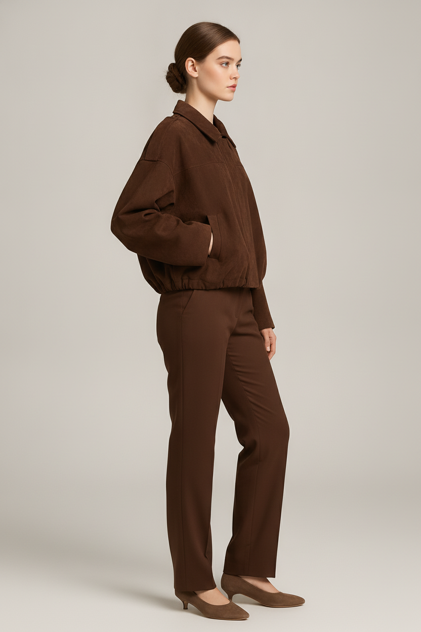 Oversized Suedelook Jack — Delara – Chocoladebruin – zijaanzicht