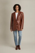 Blazer Dames in Leerlook – Oversized Colbert met Knopen — Benedetta – Cognac – vooraanzicht