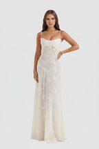Corset Maxi Jurk van Organza Jacquard met Vetersluiting Dames | Yara
