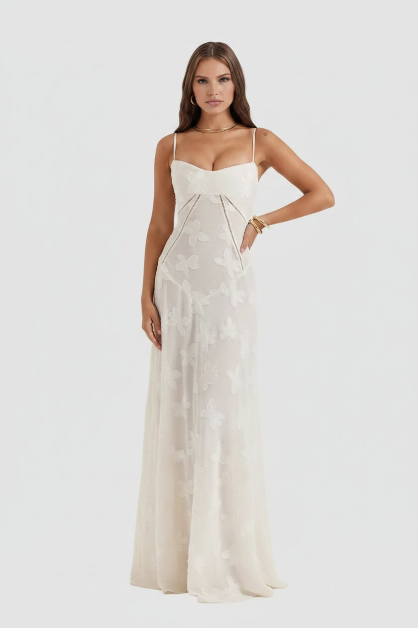 Corset Maxi Jurk van Organza Jacquard met Vetersluiting Dames | Yara