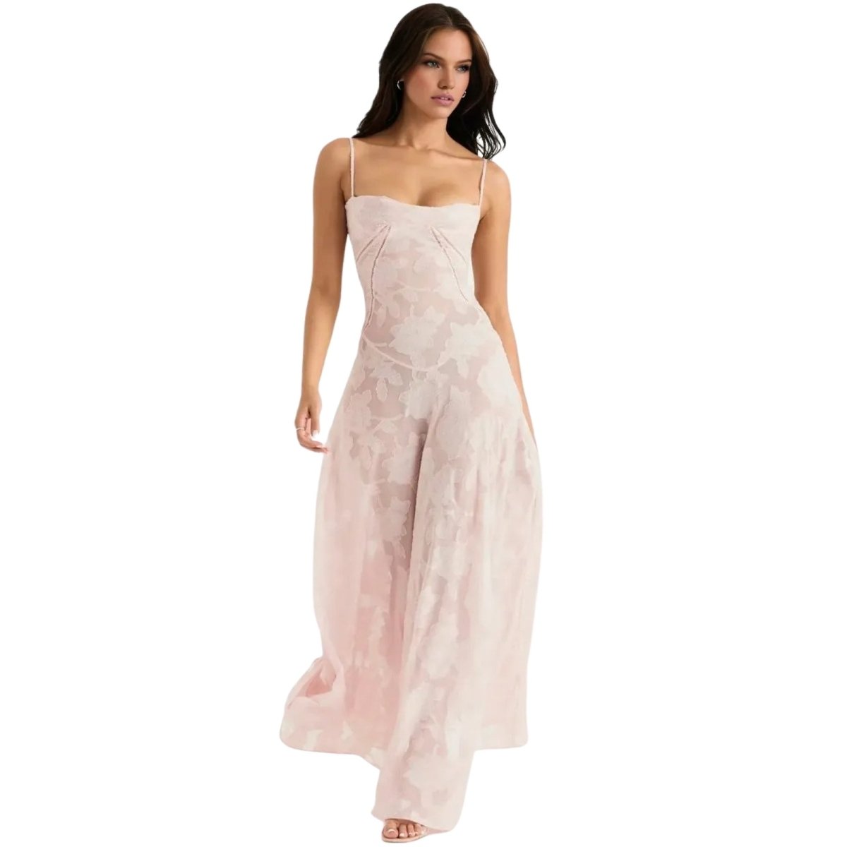 Corset Maxi Jurk van Organza Jacquard met Vetersluiting Dames | Yara