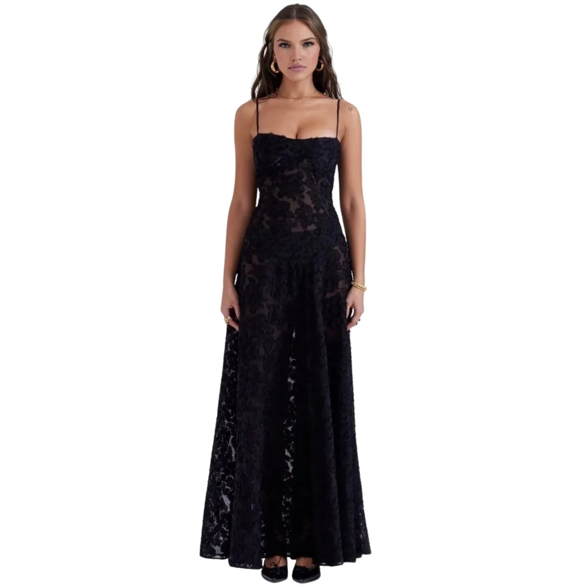 Corset Maxi Jurk van Organza Jacquard met Vetersluiting Dames | Yara