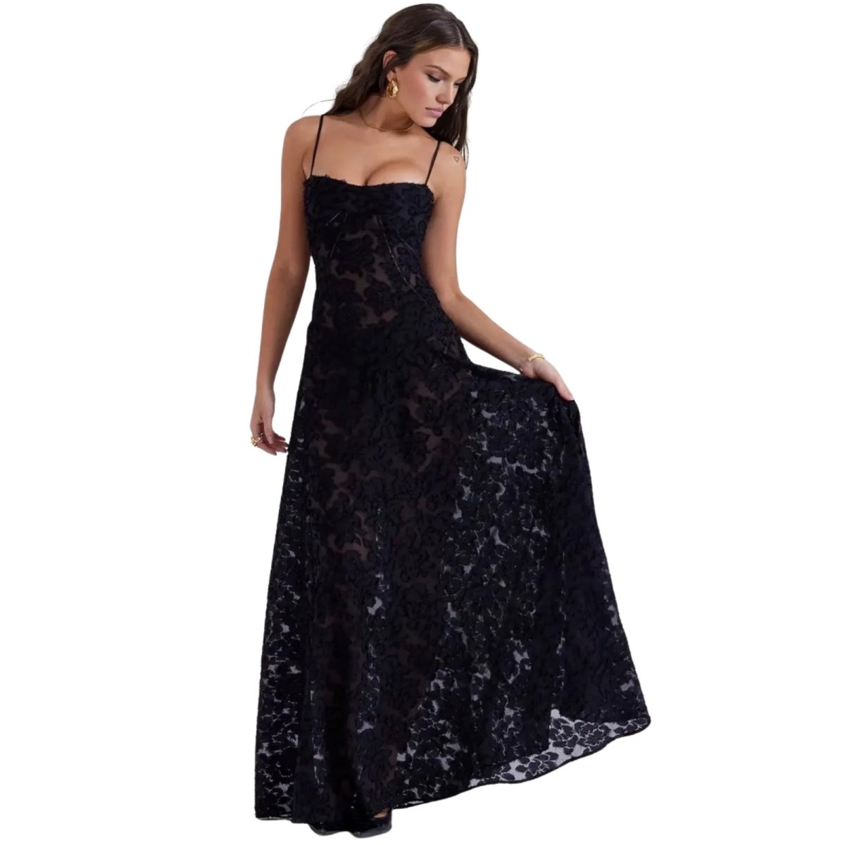 Corset Maxi Jurk van Organza Jacquard met Vetersluiting Dames | Yara