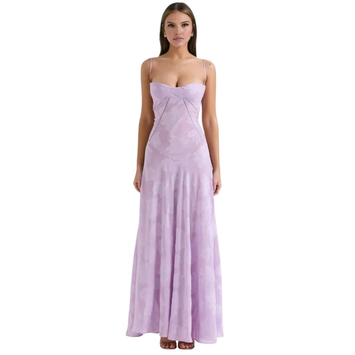 Corset Maxi Jurk van Organza Jacquard met Vetersluiting Dames | Yara