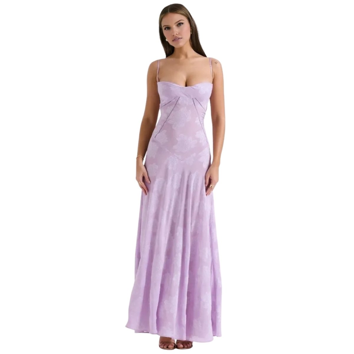 Corset Maxi Jurk van Organza Jacquard met Vetersluiting Dames | Yara