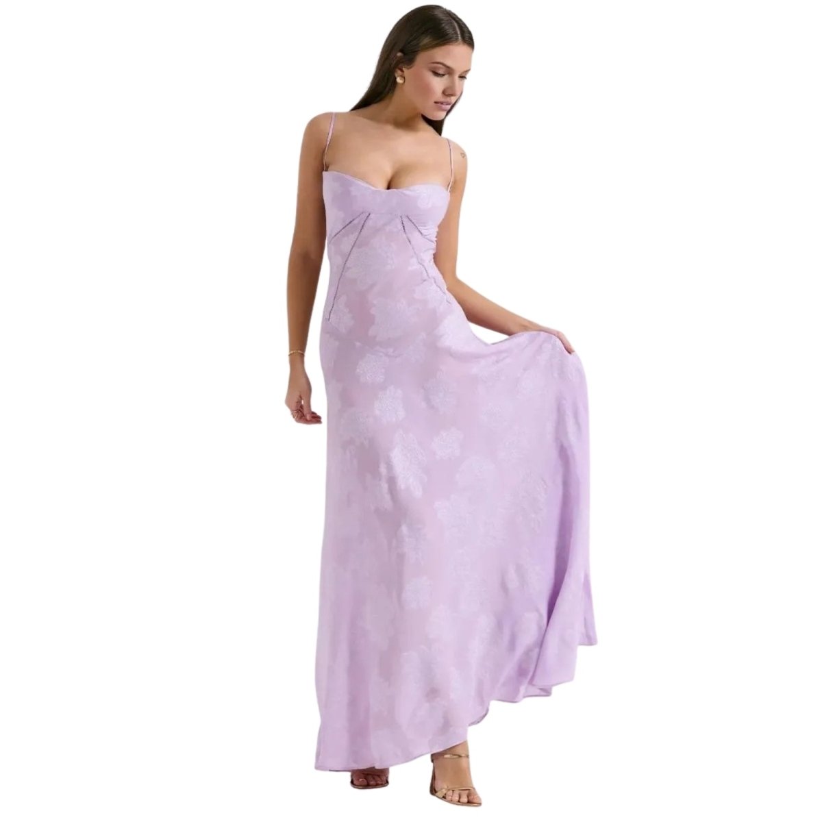 Corset Maxi Jurk van Organza Jacquard met Vetersluiting Dames | Yara