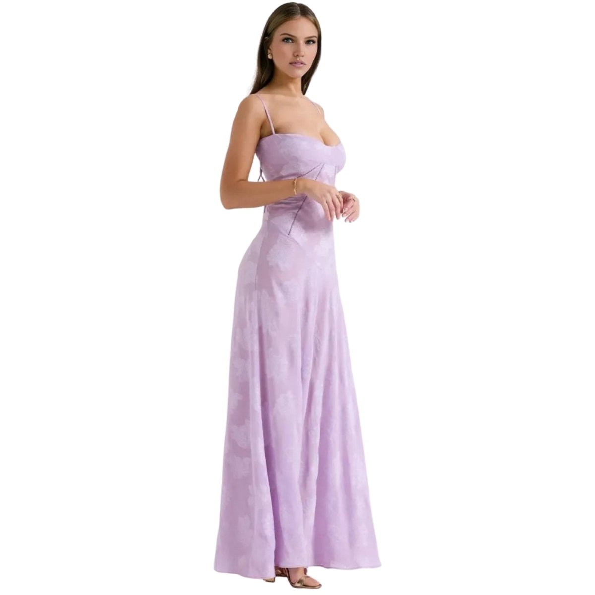 Corset Maxi Jurk van Organza Jacquard met Vetersluiting Dames | Yara