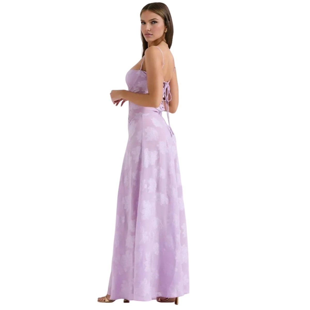 Corset Maxi Jurk van Organza Jacquard met Vetersluiting Dames | Yara
