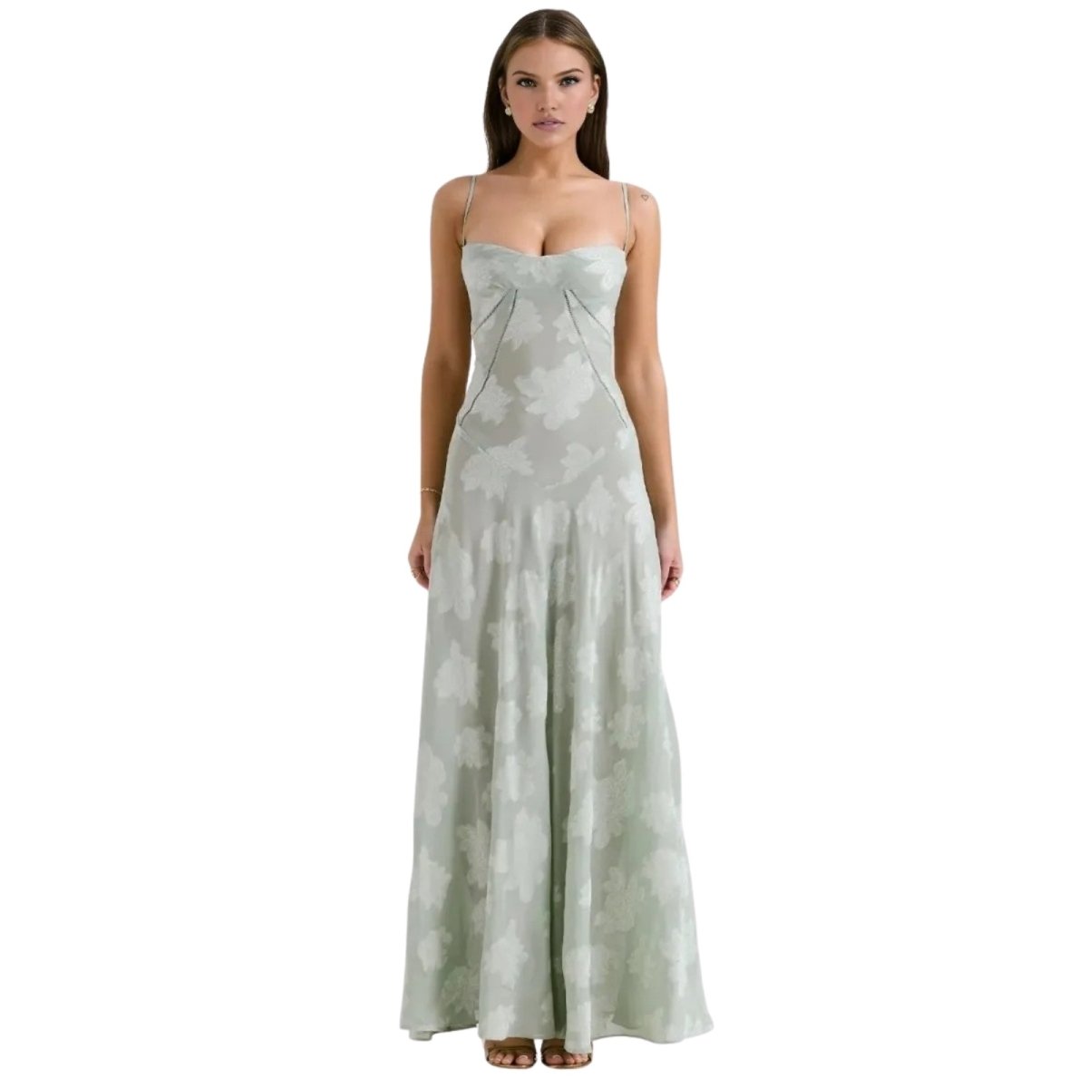 Corset Maxi Jurk van Organza Jacquard met Vetersluiting Dames | Yara