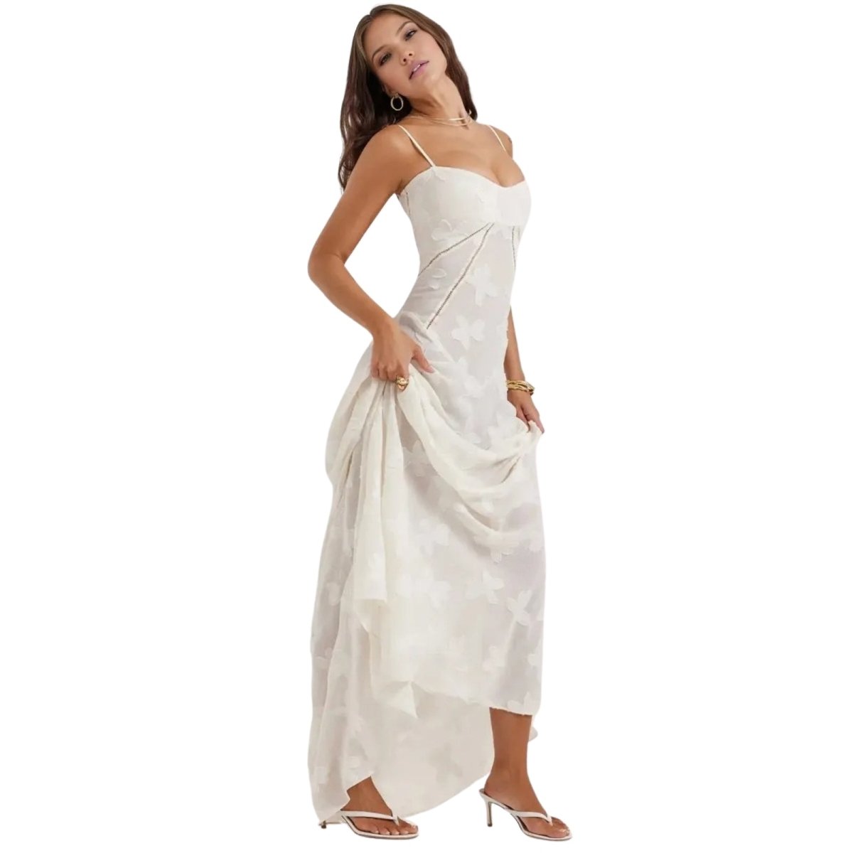 Corset Maxi Jurk van Organza Jacquard met Vetersluiting Dames | Yara