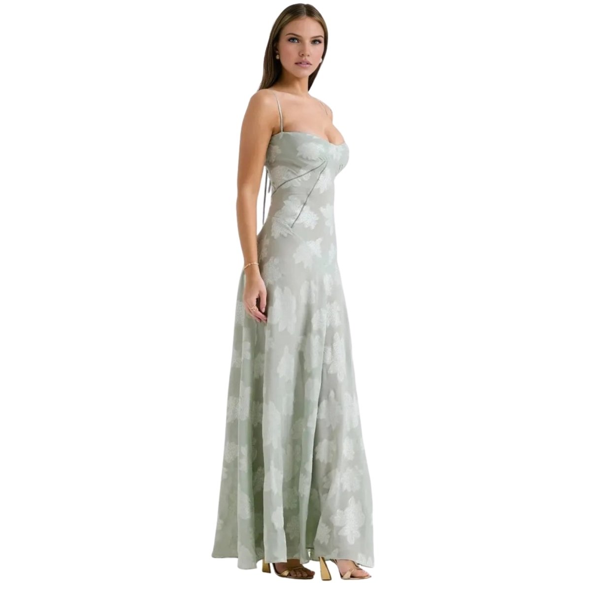 Corset Maxi Jurk van Organza Jacquard met Vetersluiting Dames | Yara