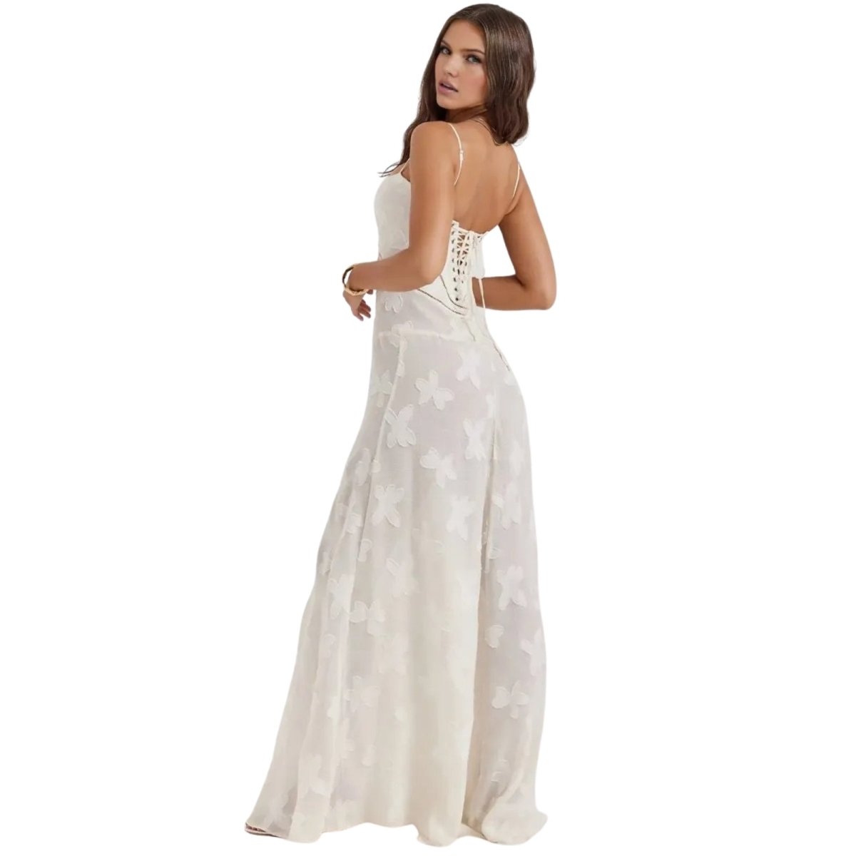 Corset Maxi Jurk van Organza Jacquard met Vetersluiting Dames | Yara