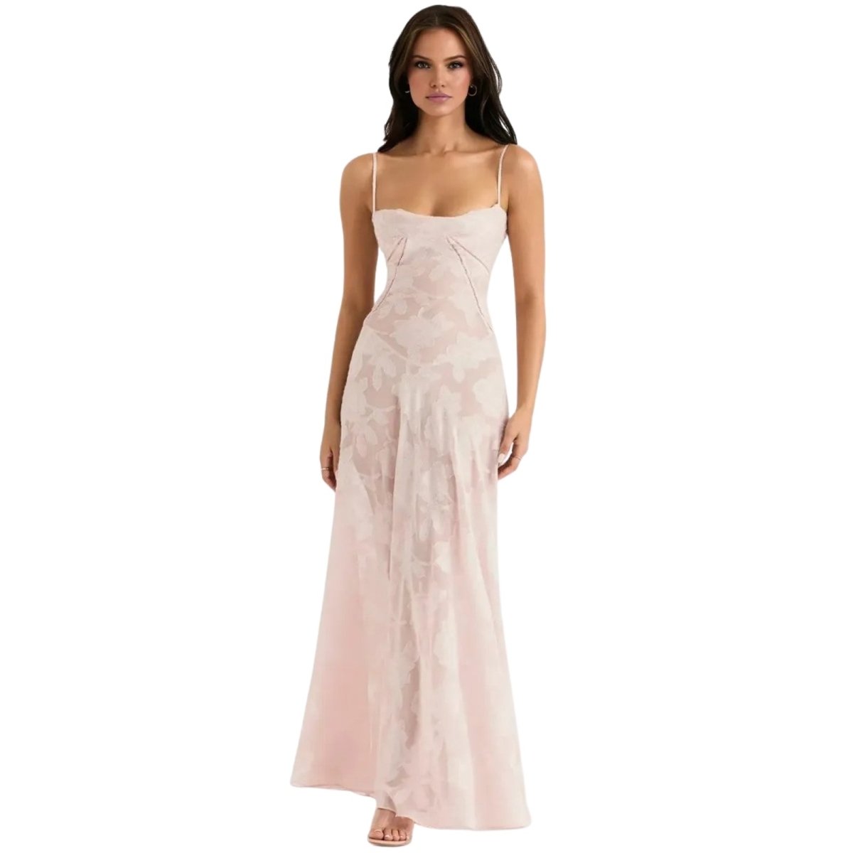Corset Maxi Jurk van Organza Jacquard met Vetersluiting Dames | Yara