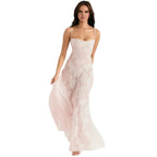 Corset Maxi Jurk van Organza Jacquard met Vetersluiting Dames | Yara
