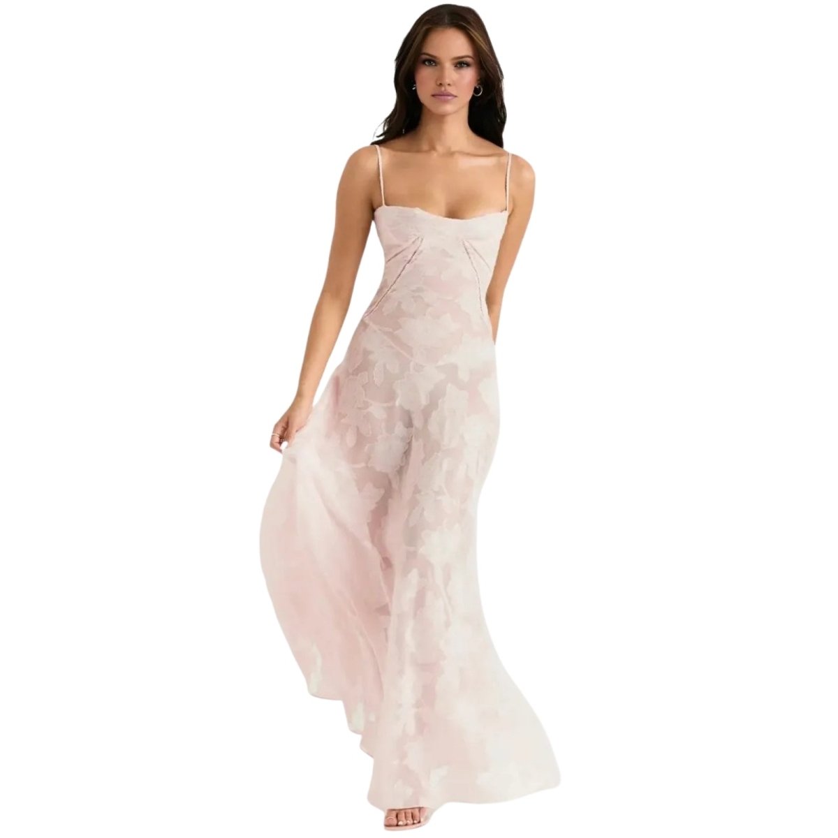 Corset Maxi Jurk van Organza Jacquard met Vetersluiting Dames | Yara