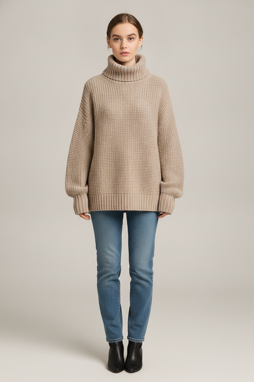 Grofgebreide Coltrui Dames – Oversized Wintertrui — Salome – Crème – vooraanzicht
