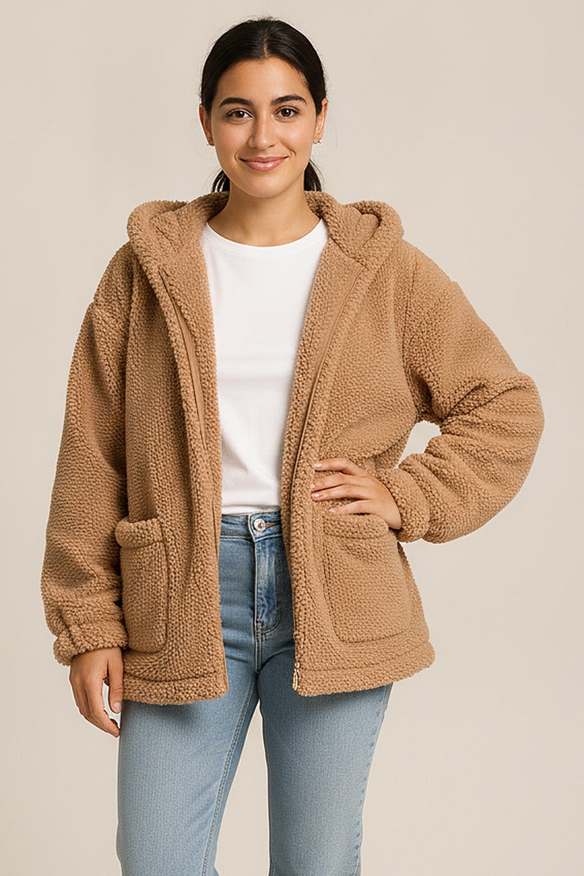 Teddy Jas Dames met Capuchon – Zacht Open Jack – close-up