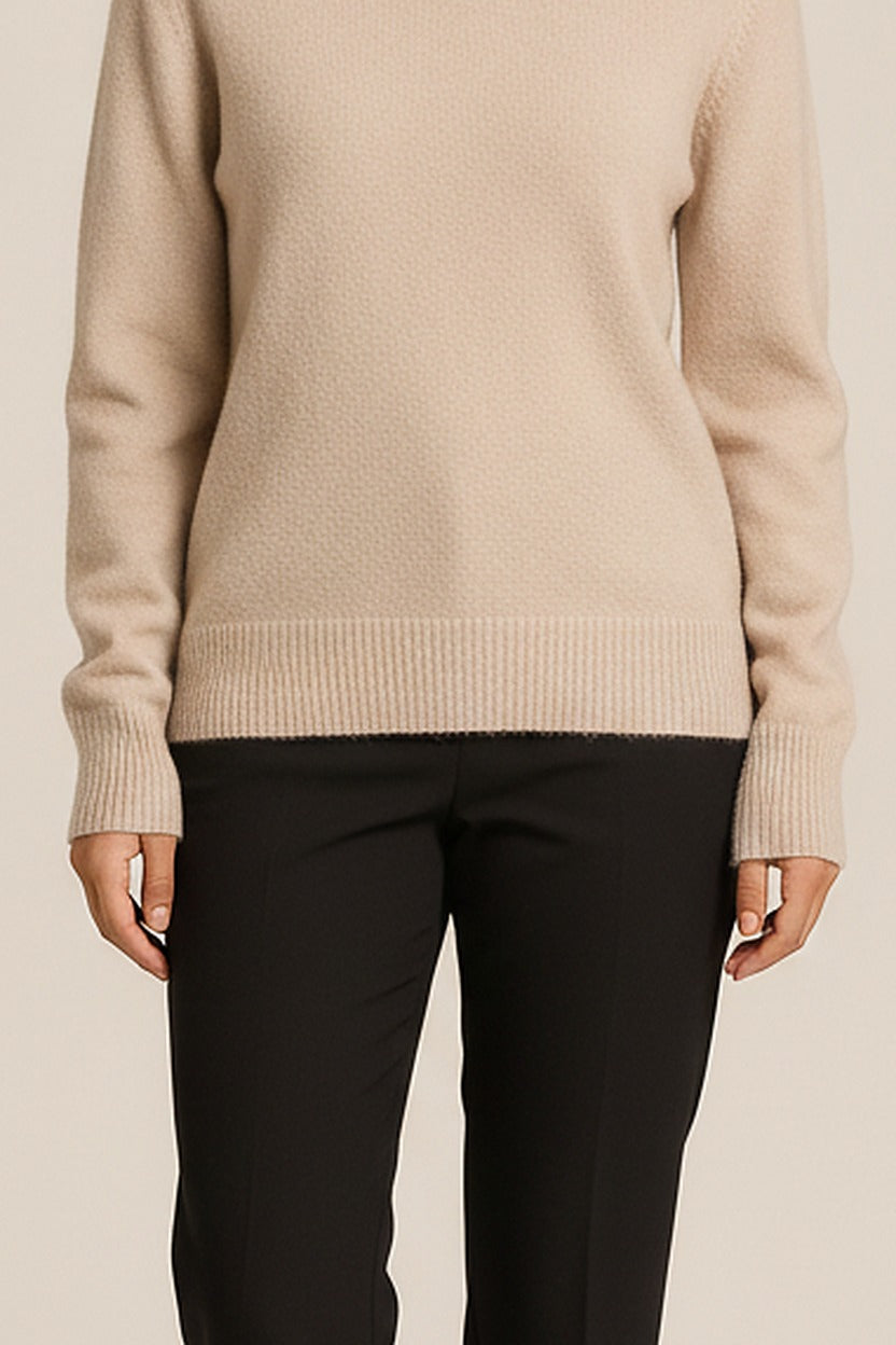 Gebreide Trui Dames met Halve Col – Zachte Basic Pullover – close-up