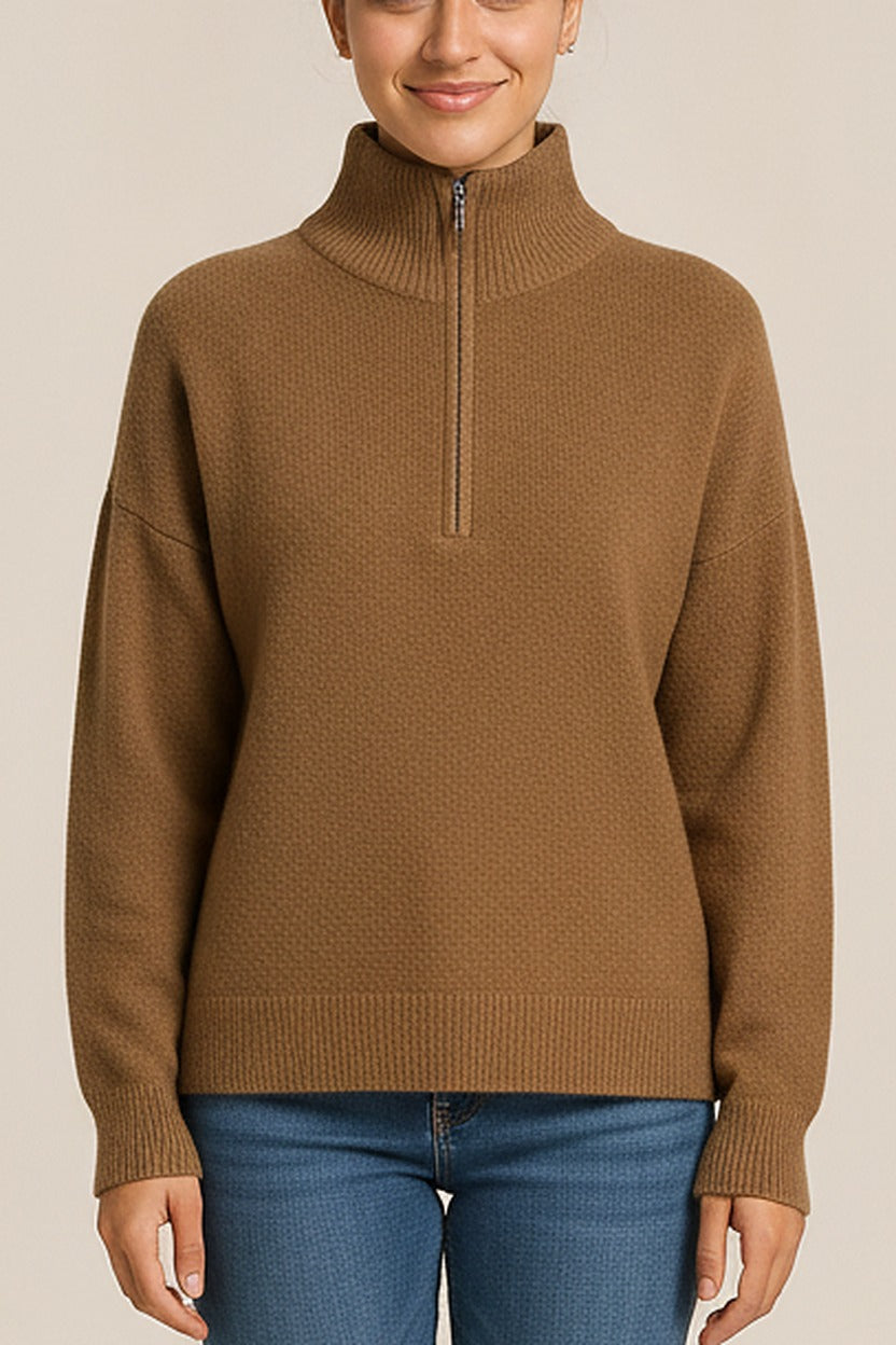 Trui Dames met Halve Rits – Pullover met Kraag – close-up