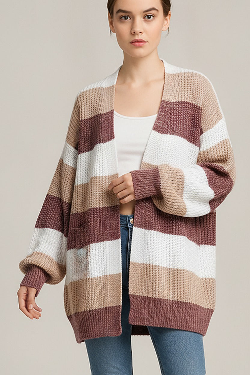 Gestreept Vest Dames – Oversized Gebreide Cardigan – close-up