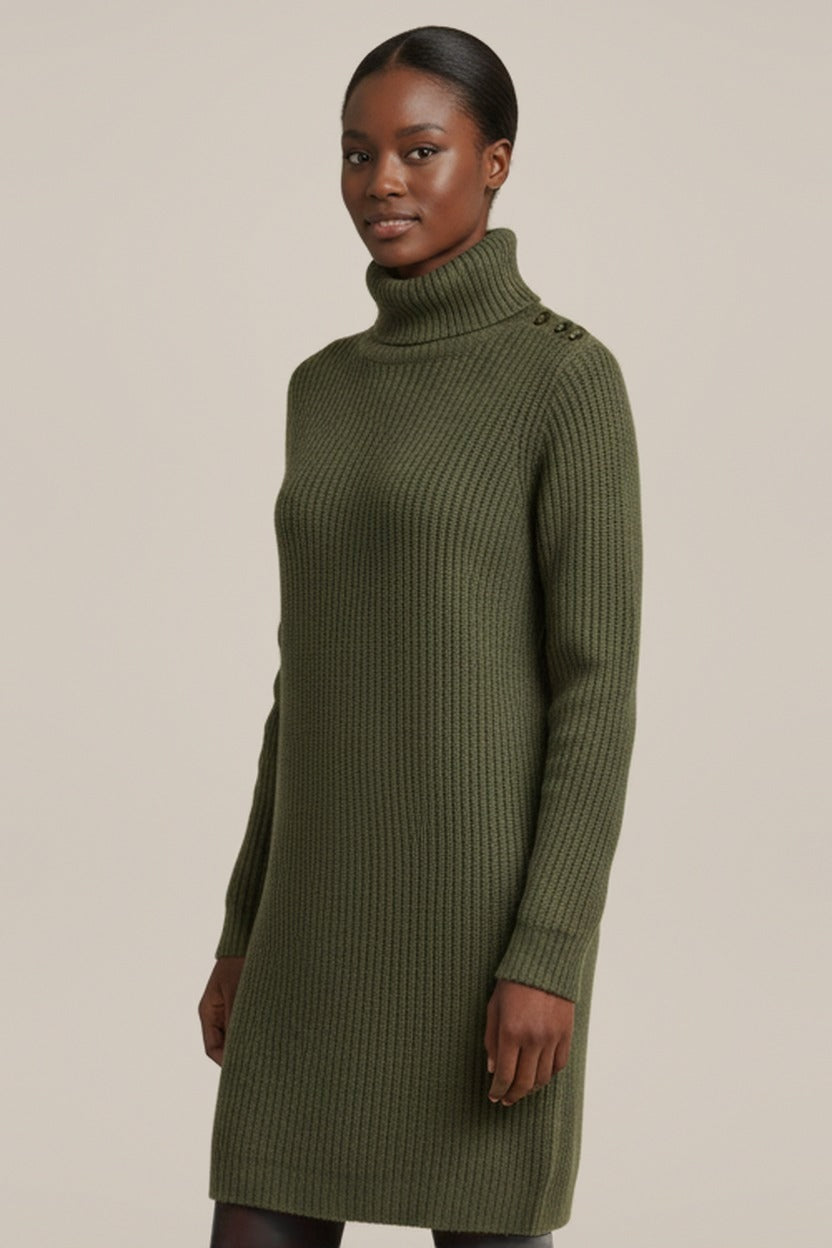 Truijurk Dames met Col en Sierknoopjes – Kort Model — Kassia – Olijfgroen – close-up