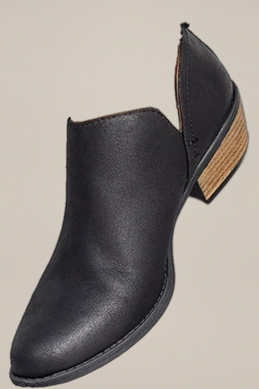 Enkellaarsjes Dames met Blokhak – Instap in Leerlook — Ottilie – Zwart – close-up