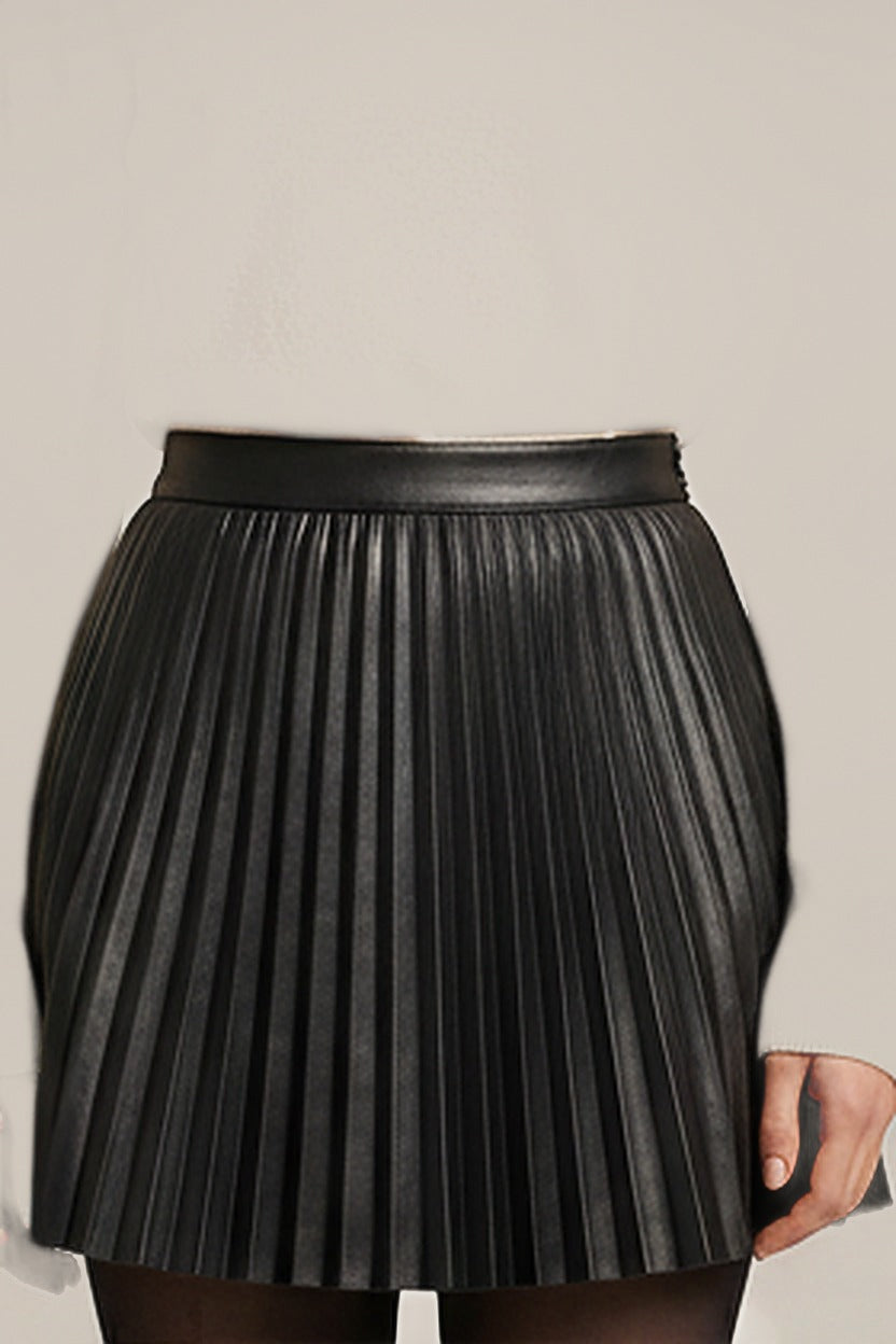 Plooirok Dames Kort – Geplooide Minirok met Hoge Taille — Romee – Zwart – close-up