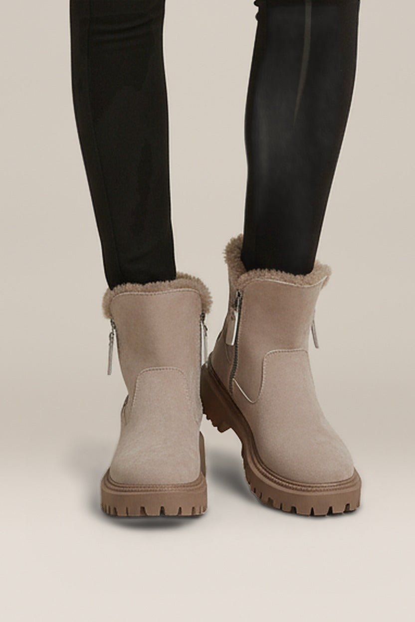 Snowboots Dames met Plateauzool – Gevoerd met Rits — Signe – Taupe – close-up