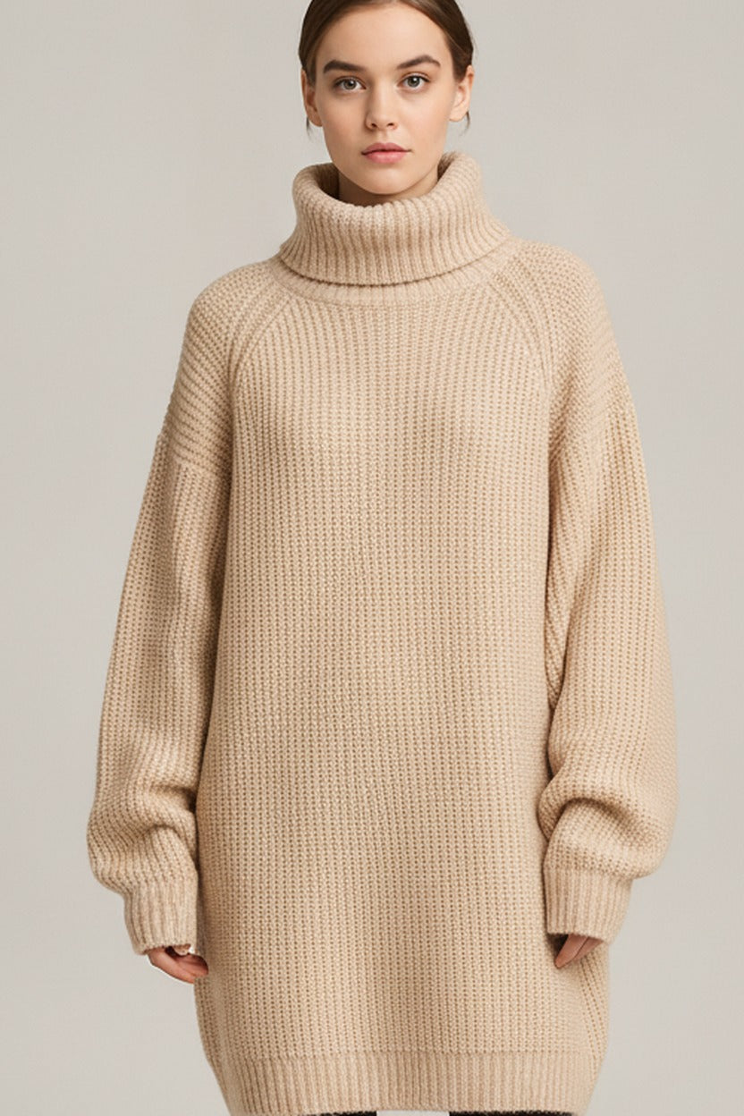 Truijurk Dames met Col – Oversized Ribgebreid — Ysolde – Beige – close-up