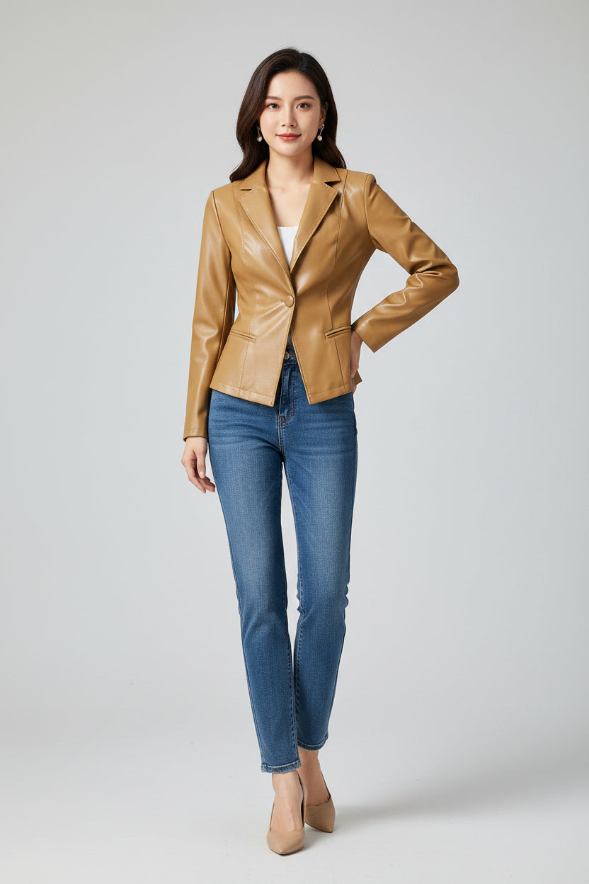 Dames Blazer Zahara - Leren Look en Reverskraag