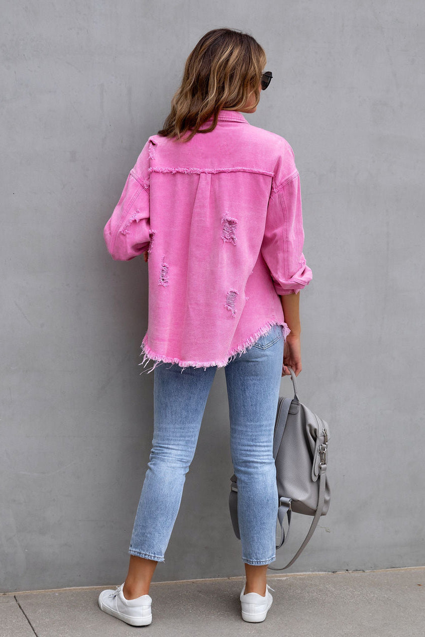 Denim Blouse Dames Elvira - Ripped Details en Relaxed Fit