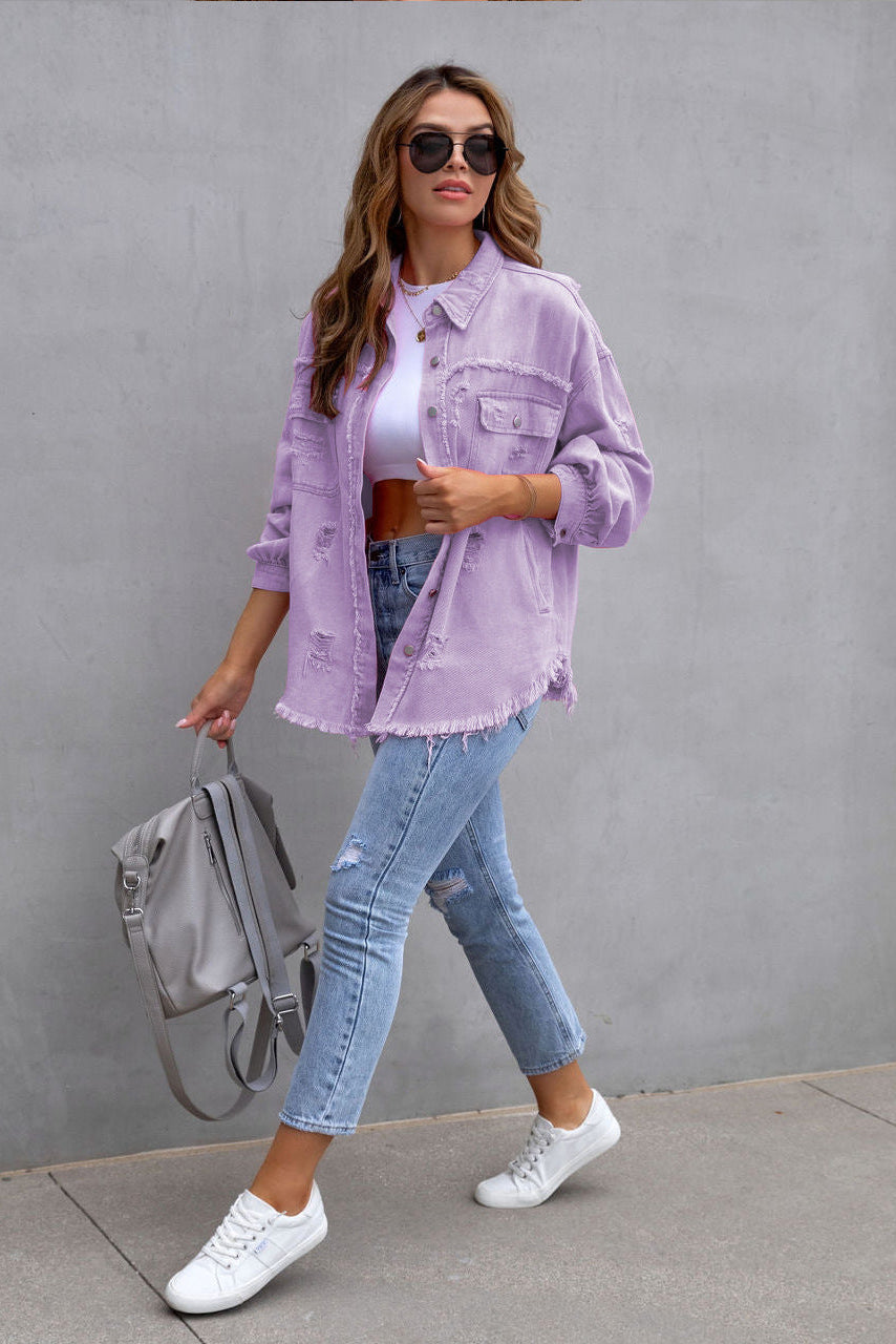 Denim Blouse Dames Elvira - Ripped Details en Relaxed Fit