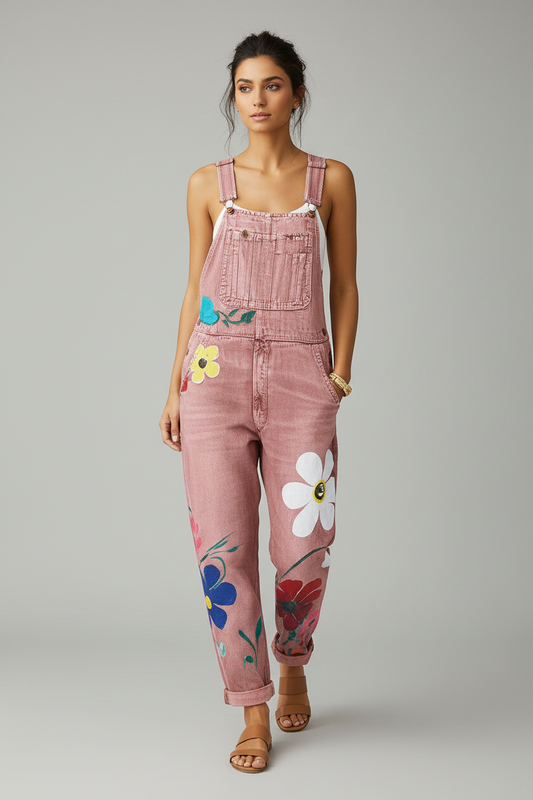 Denim Jumpsuit Dames Bloemenprint Katoen Zomer | Margot