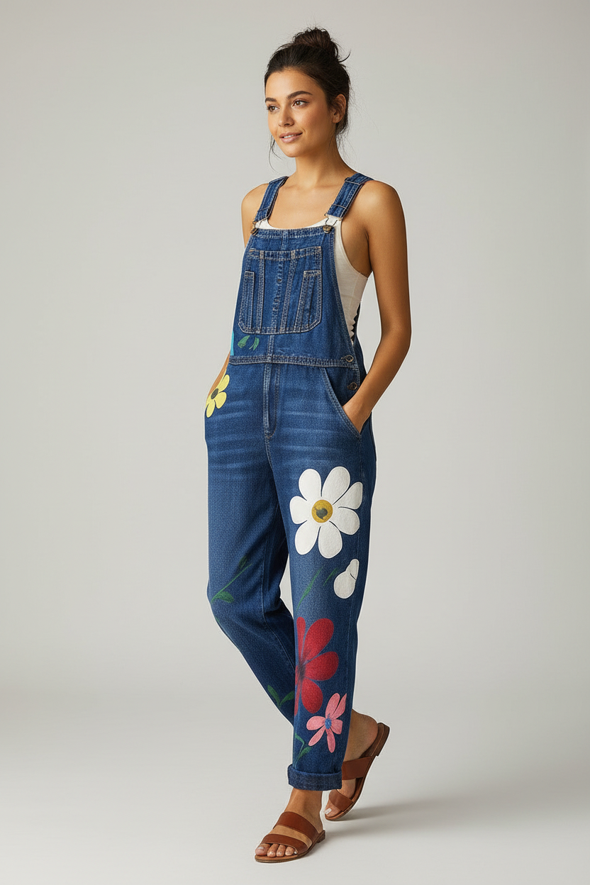Denim Jumpsuit Dames Bloemenprint Katoen Zomer | Margot