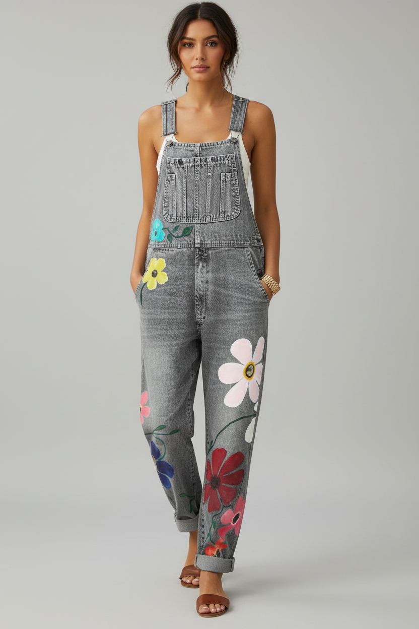 Denim Jumpsuit Dames Bloemenprint Katoen Zomer | Margot