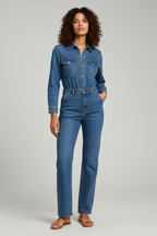 Denim Jumpsuit Dames Rechte Pijpen Lange Mouwen | Joëlle