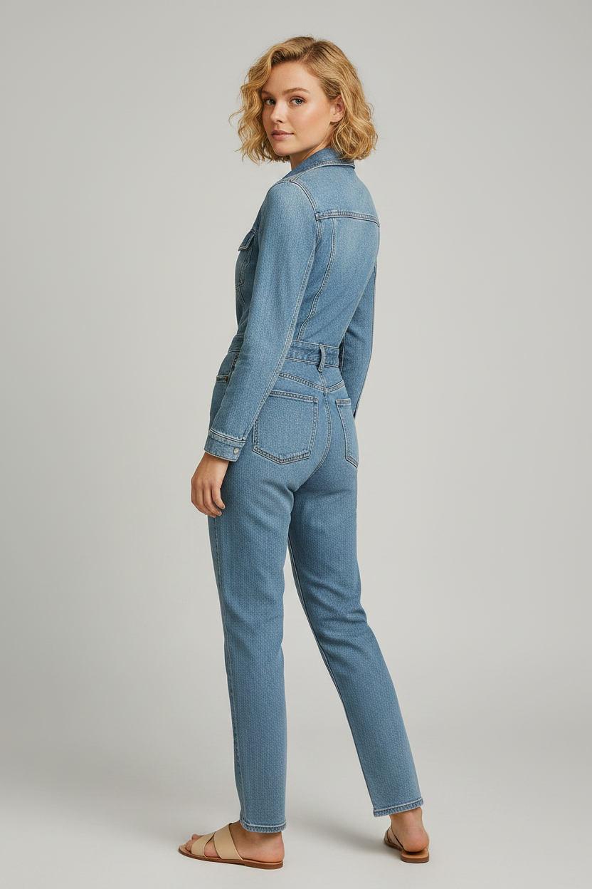 Denim Jumpsuit Dames Rechte Pijpen Lange Mouwen | Joëlle
