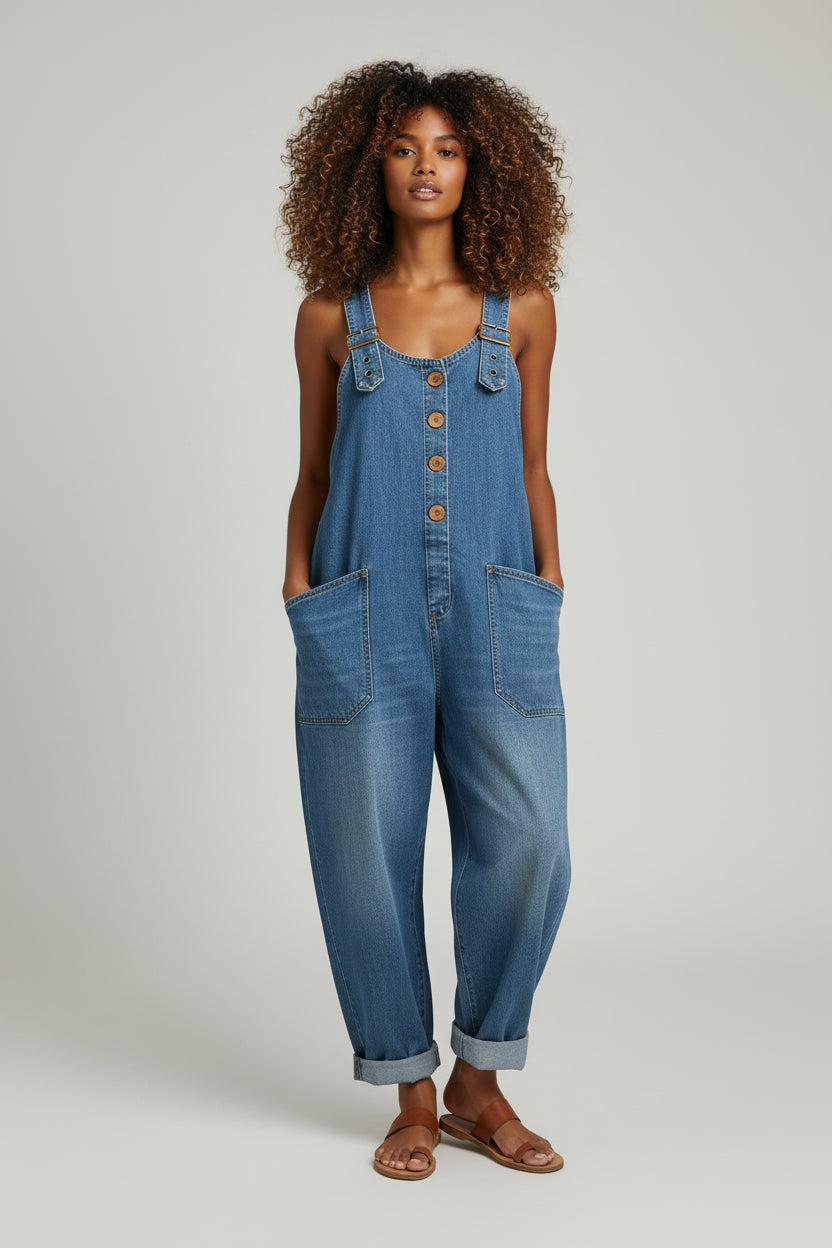 Denim Tuinbroek Dames Rocio - Wijde Pijpen en Denim Look