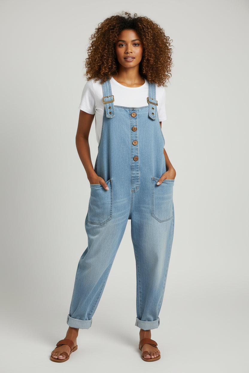Denim Tuinbroek Dames Rocio - Wijde Pijpen en Denim Look