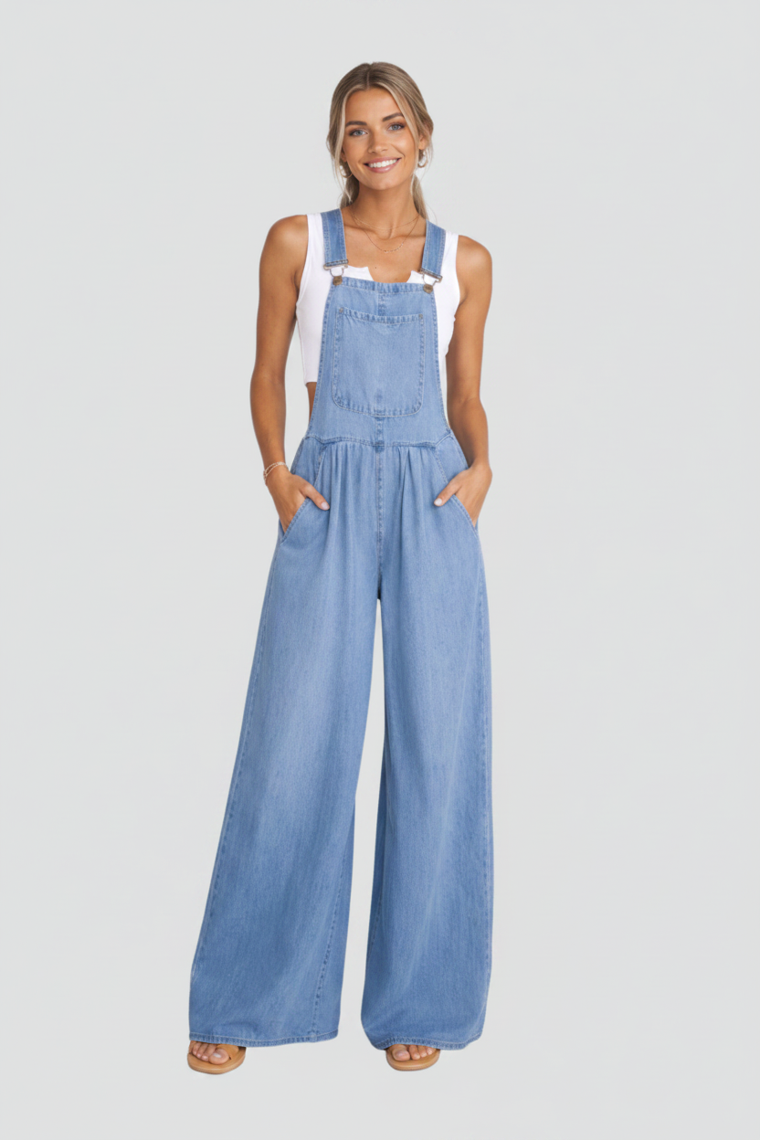 Denim Tuinbroek Dames Selene - Wijde Pijpen en Zakken