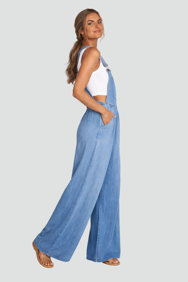 Denim Tuinbroek Dames Selene - Wijde Pijpen en Zakken