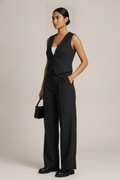 Gilet en Pantalon Set Dames — Naïla – Zwart – vooraanzicht
