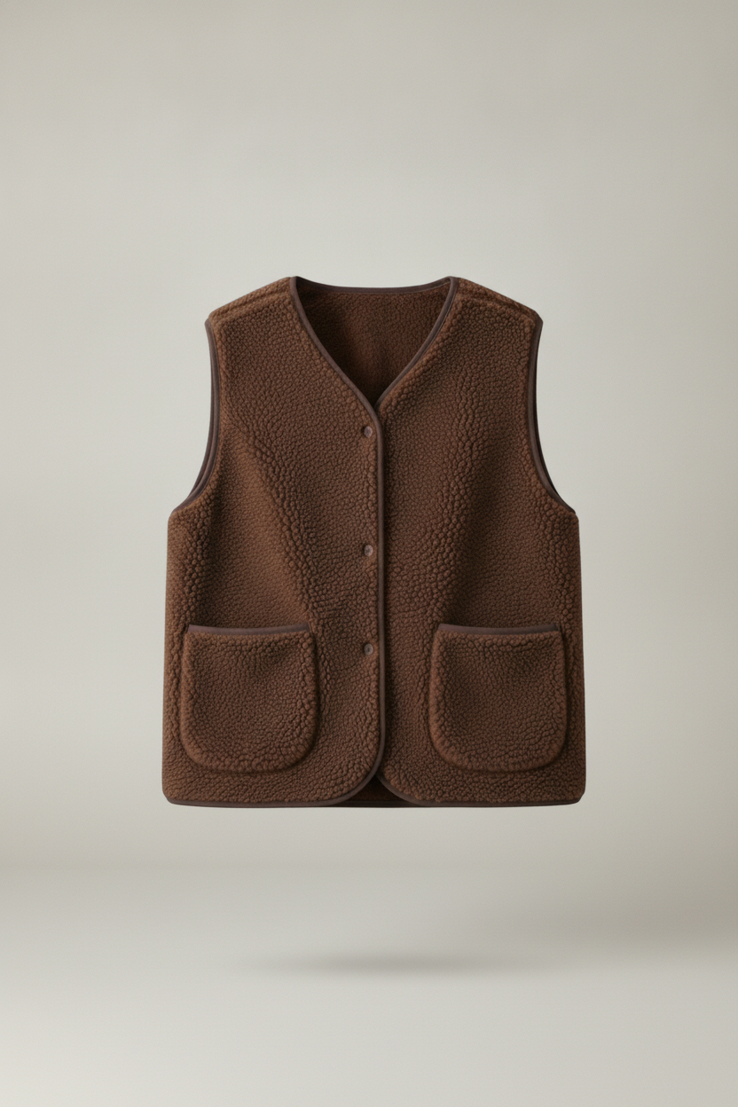 Zachte Bodywarmer met Knoopsluiting — Alora – Donkerbruin – productfoto