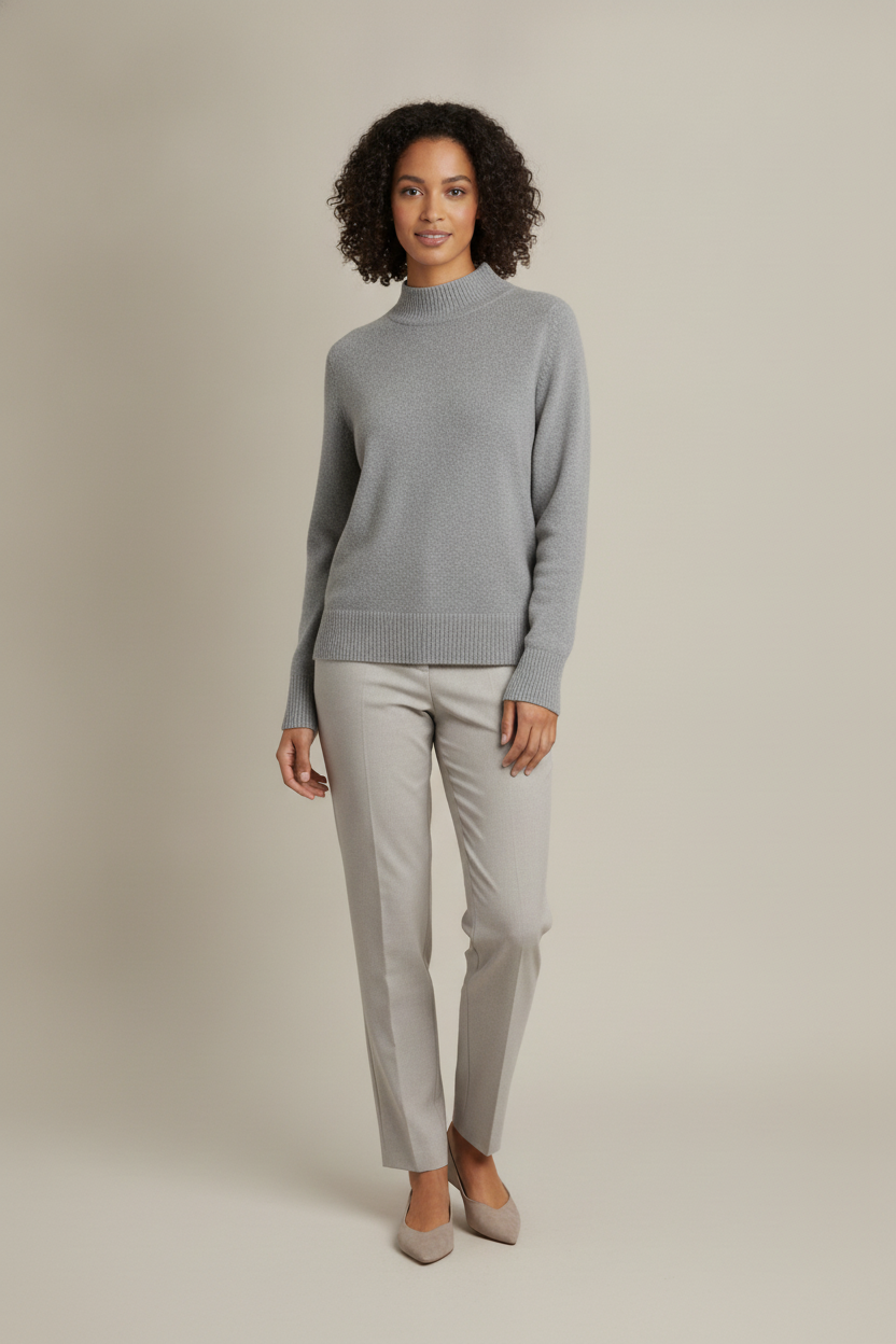 Trui Dames met Halfhoge Col – Zachte Gebreide Pullover — Selvana – Donkergrijs – vooraanzicht