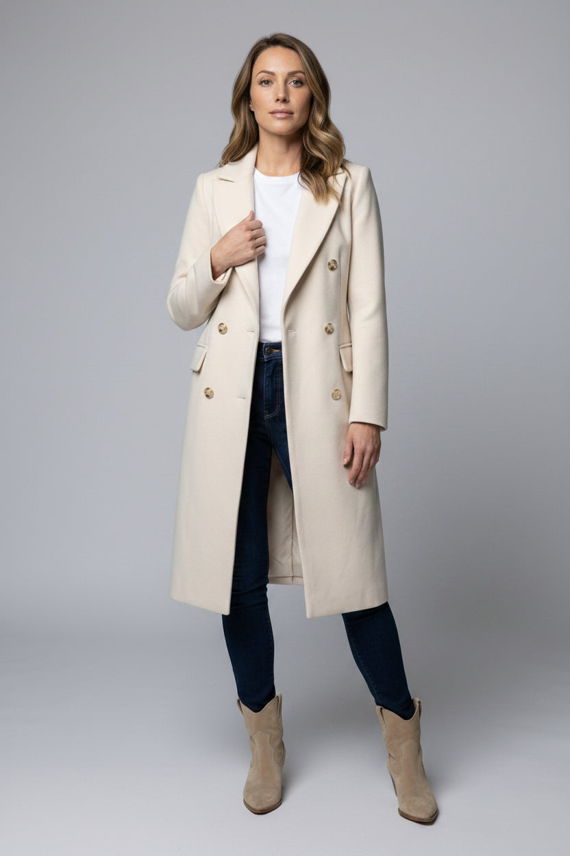 Double-Breasted Wollen Jas met Kasjmier Blend Dames | Elegant | Anuska