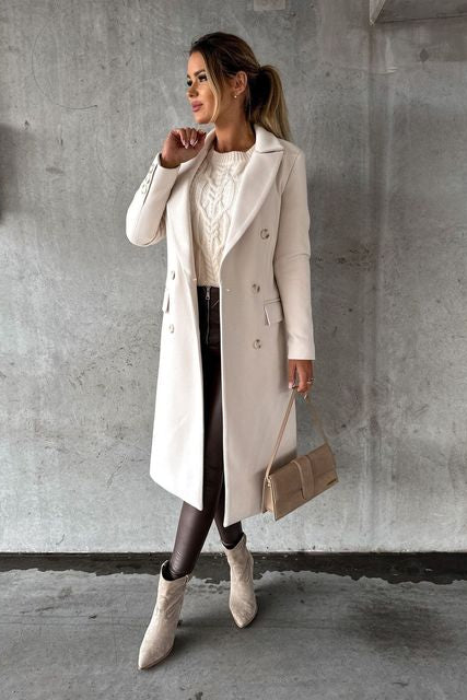 Double-Breasted Wollen Jas met Kasjmier Blend Dames | Elegant | Anuska